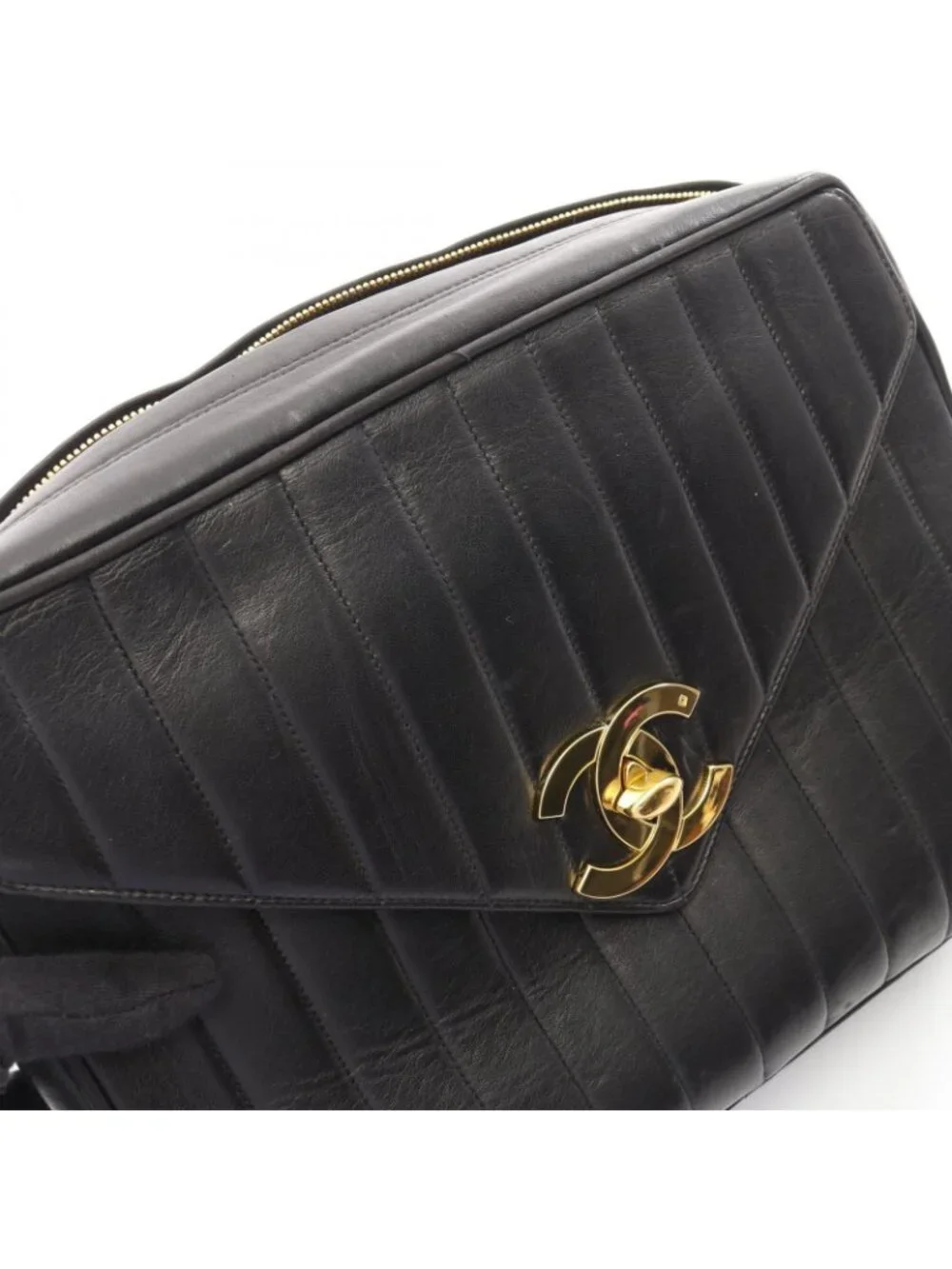 Chanel Shoulder Bag Mademoiselle Tassel Black Lambskin Fringe Chain